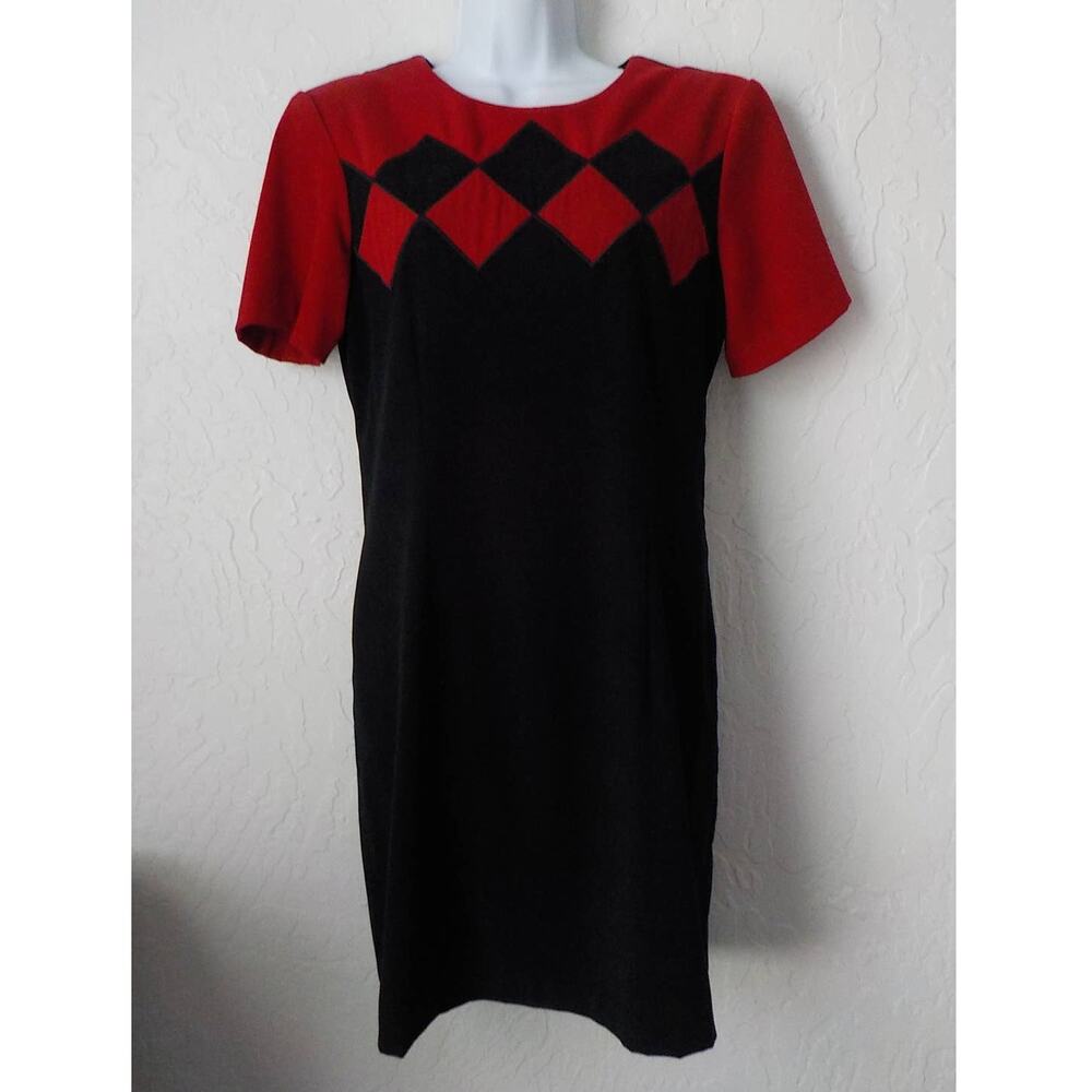 Vintage Scarlett Colorblock Soft Velour Sheath Dress Women size 7/8 Black Red